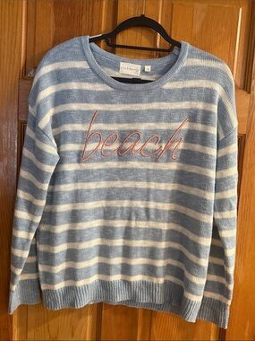 Mia & tess  striped sweater long sleeve with beach on it size medium.